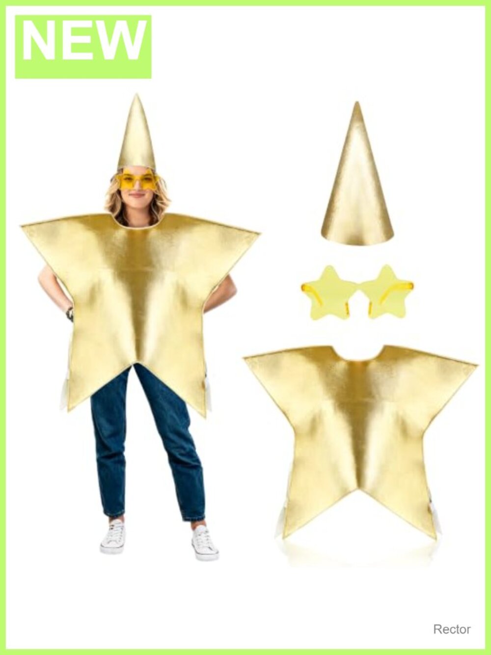 Sparkly Gold Star Costume with Hat and Glasses, Adult Cosplay, Nativity